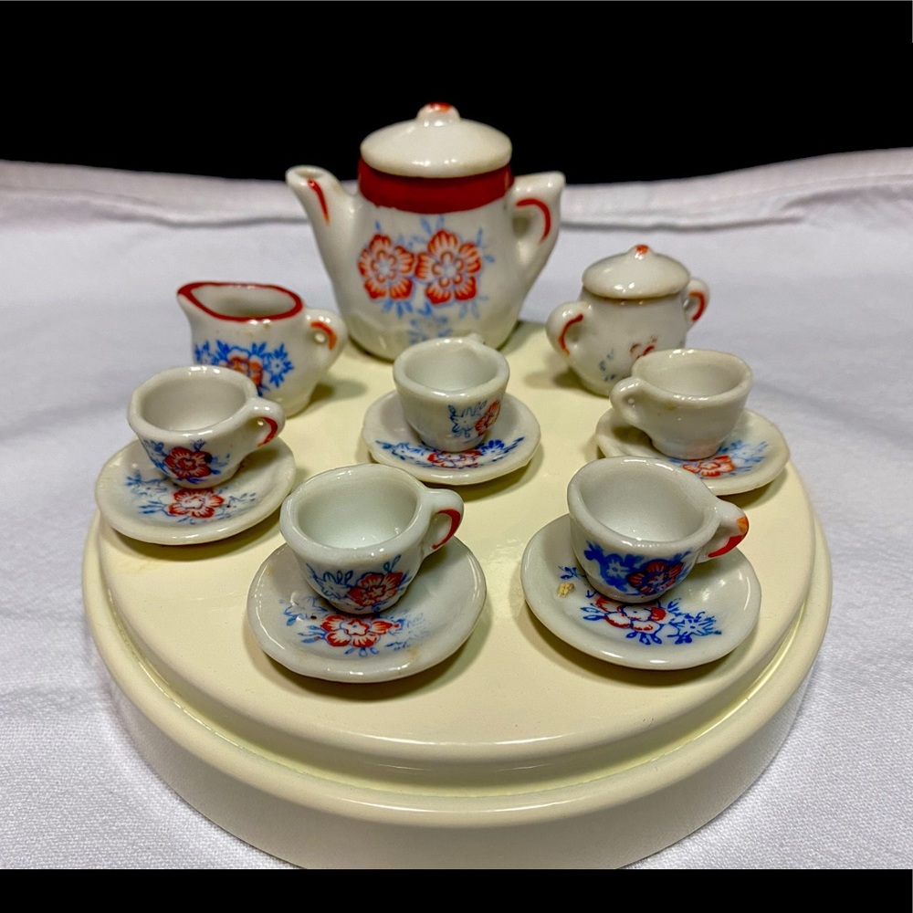 Vintage hand painted Mini porcelain 15pc tea set